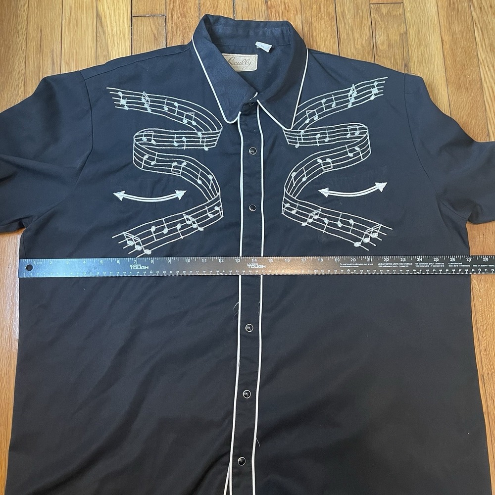 Scully Mens XXL Black Western Shirt Embroidered Musical Notes Pearl Snap Cowboy - Picture 7 of 8